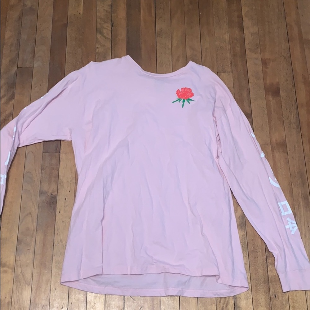 Japanese writing, rose patterns, pink
